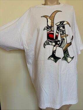 Joker| White Graphic Tee with Stylized Clown Monogram XL